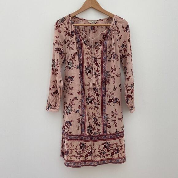 Lucky Brand Boho Floral Peasant‎ Dress Rose Long Sleeve Casual Chic Small - Picture 4 of 14